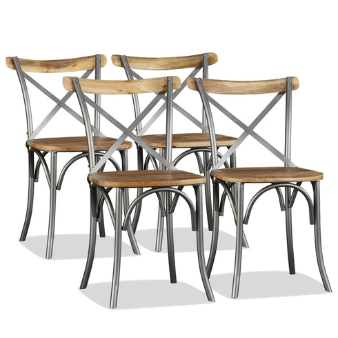 Swen Studio -  Dining Chairs 4 pcs Solid Mango Wood and Steel Cross Back